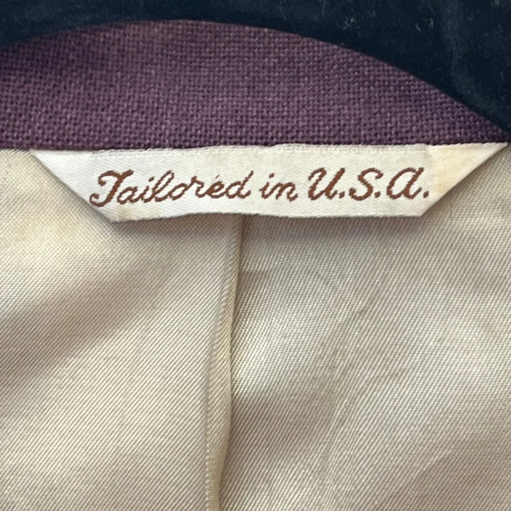 Stafford Mens 46L Blazer Sport Coat Plum Purple Worsted Wool Blend Gold Buttons